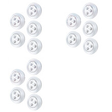 15 Pack LED Battery-Powered Wireless Night Tap Press Lamp Stick- Push Safe Lights Silver
