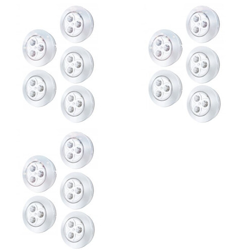 15 Pack LED Battery-Powered Wireless Night Tap Press Lamp Stick- Push Safe Lights Silver