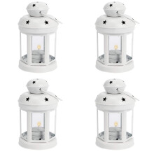 4X Vintage Metal Hanging Candle Lanterns ,Tealight Holder,Candlestick for Wedding,Home,Birthday Parties Gift -White