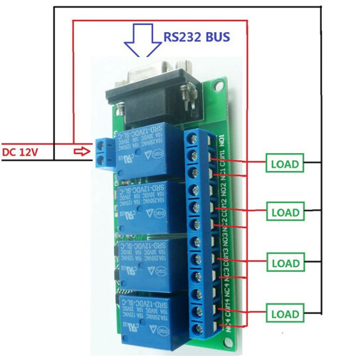 2X  12V 4 Channel RS232 Relay Board PC USB DB9 Interface Relay Module Serial Port Remote Control 2