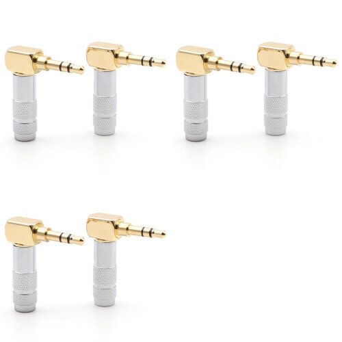 3pcs 3.5mm L Shape Jack Gold Plated 90 Degree Angle Audio Connector Audio Plug Silver