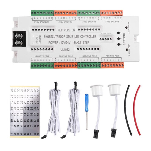2X Ladder Night Light 32 Channels Stair LED Motion Sensor Light Prevent Short Circuit Controller DC12V/24V 1
