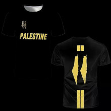 (3XL) Fashion Palestine Flag Football Jersey 3D National Emblem Printed Sports T Shirt Summer Trend Crew Neck Casual Uniex Loose Tees