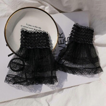 (black) 1Pair Sun Protection Scar Cover Arm Cover Sweater Decorative Fake Sleeve Lace Cuffs Detachable Sleeve Cuffs Ruffles Elbow Sleeve