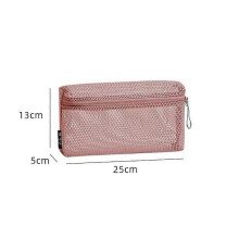 (Pink-M) Casual Nylon Storage Pouch Hand-held Mesh Mesh Pouch Multipurpose With Zipper Cosmetic Bag Women