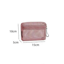 (Pink-S) Casual Nylon Storage Pouch Hand-held Mesh Mesh Pouch Multipurpose With Zipper Cosmetic Bag Women