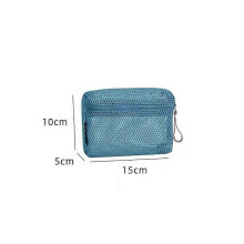 (Blue-S) Casual Nylon Storage Pouch Hand-held Mesh Mesh Pouch Multipurpose With Zipper Cosmetic Bag Women