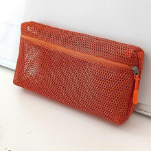 (Orange-M) Casual Nylon Storage Pouch Hand-held Mesh Mesh Pouch Multipurpose With Zipper Cosmetic Bag Women