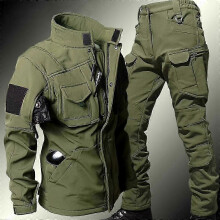 (XXXL, green) Men's Winter Biker Suit - Windproof, Waterproof, Warm Fleece Jacket and Pants Set Soft Shell Uniform for Cold Weather Riding
