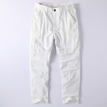(White,29)Herren Baumwoll Cargohose mit mehreren Taschen für Freizeit Outdoor Arbeitskleidung und