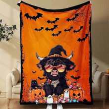 Halloween Themed Cow Pattern Blanket, Soft Warm Throw Blanket, Halloween Decor Air-conditioned Room Blanket, Warm Nap Blanket for Home Offic
