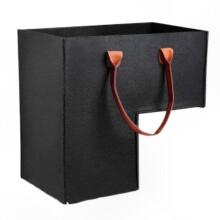 (Black) L-Shape Felt Stair Basket with Leather Handles, Large Capacity Step Bin