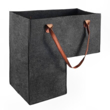 (Dark gray) L-Shape Felt Stair Basket with Leather Handles, Large Capacity Step Bin
