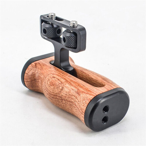 2X Camera Side Handle Grip for // DSLR Camera Cage Left Right Side Wooden Handgrip with Cold Shoe 2