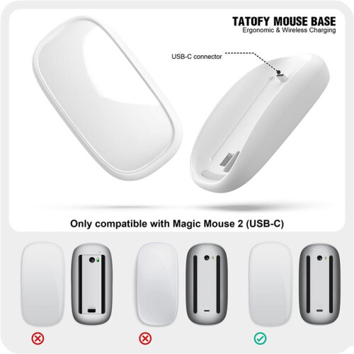 2X Mouse Charger for Magic Mouse 2 USB C Wireless Charging Support Ergonomic Grip&Mouse Base for Magic Mouse 2 White 2