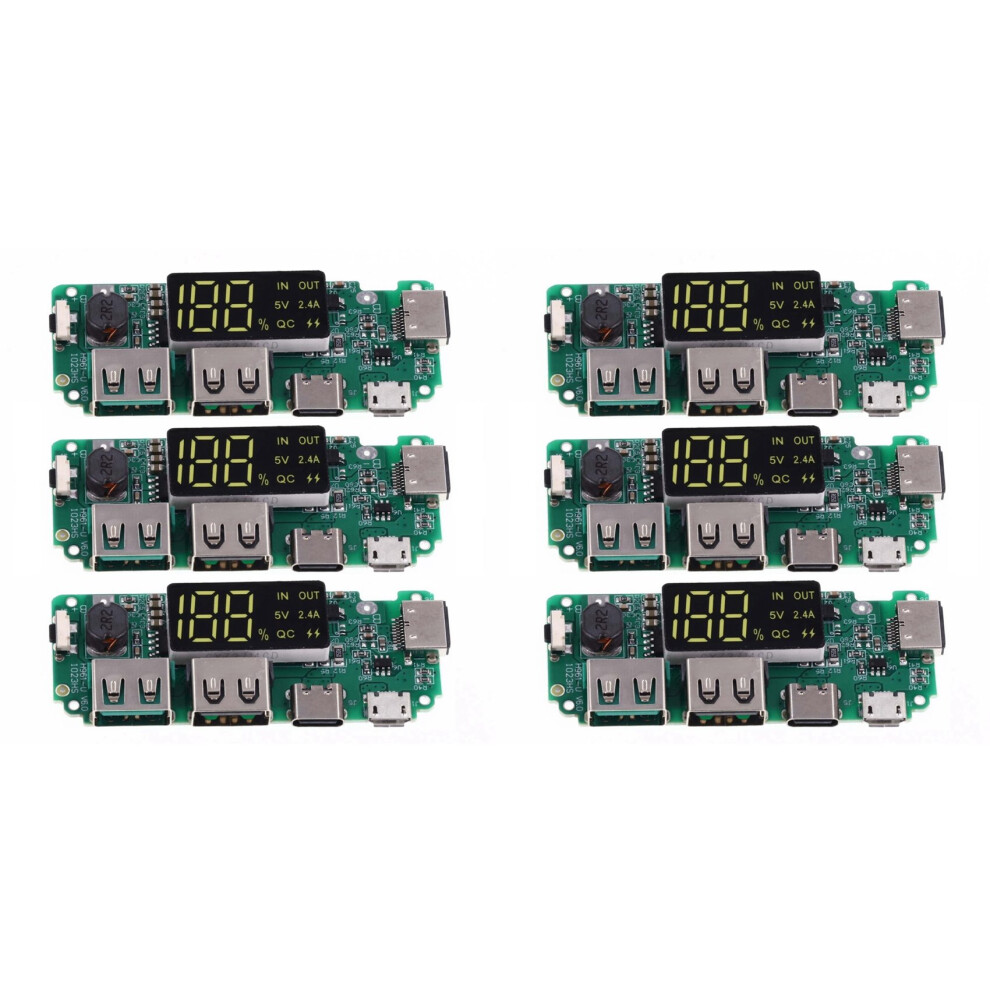 Photos - Protective film / glass 6Pcs Lithium Battery Charger Board LED Dual USB 5V 2.4A Type-C USB Mobile Power Bank 18650 Charging Module Circuit
