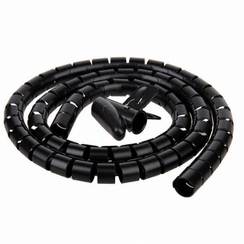 (8mm, Black) Flexible Spiral Cable Organizer with Cord Protector for Wire Management and Cable Holders