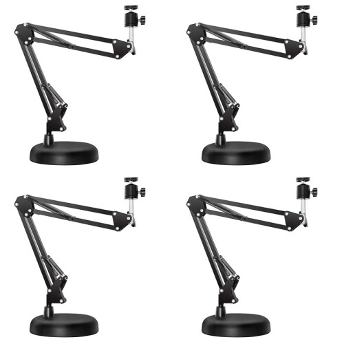 4X Support de Webcam pour Support de Bras de Ciseaux de Flèche de Suspension de Bureau avec Base Ronde Améliorée, pour Webcam