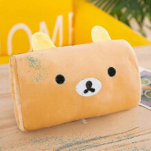 (Rilakkuma) Plush Cartoon Pillow with Hand Warmer Soft Back Cushion Decorative Ornament for Comfort and Relaxation