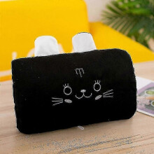(Black Cat) Plush Cartoon Pillow with Hand Warmer Soft Back Cushion Decorative Ornament for Comfort and Relaxation