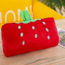 (Strawberry) Plush Cartoon Pillow with Hand Warmer Soft Back Cushion Decorative Ornament for Comfort and Relaxation