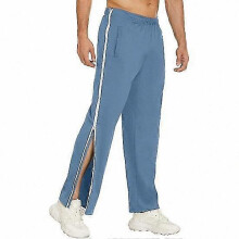 (L, light blue) Men's Athletic Pants with Side Zipper, Elastic Waistband, Loose Fit, Solid Color, Soft and Breathable for Gym and Casual Wear