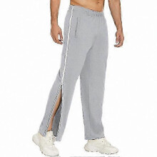 (L, light grey) Men's Athletic Pants with Side Zipper, Elastic Waistband, Loose Fit, Solid Color, Soft and Breathable for Gym and Casual Wear