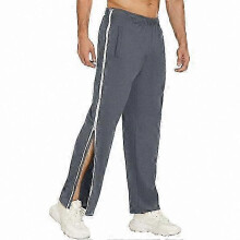 (L, dark gray) Men's Athletic Pants with Side Zipper, Elastic Waistband, Loose Fit, Solid Color, Soft and Breathable for Gym and Casual Wear