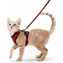 (S, red) Pink Adjustable Reflective Harness for Outdoor Cat Safety and Control