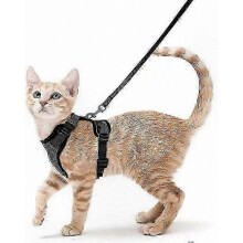 (S, black) Pink Adjustable Reflective Harness for Outdoor Cat Safety and Control