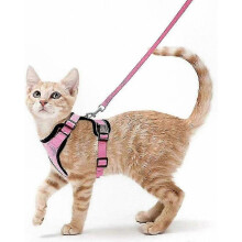 (XS, pink) Pink Adjustable Reflective Harness for Outdoor Cat Safety and Control
