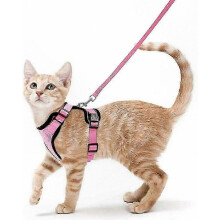 (S, pink) Pink Adjustable Reflective Harness for Outdoor Cat Safety and Control