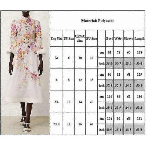(M) Women's Printed Linen Midi Dress with Buttoned Belted Design 2