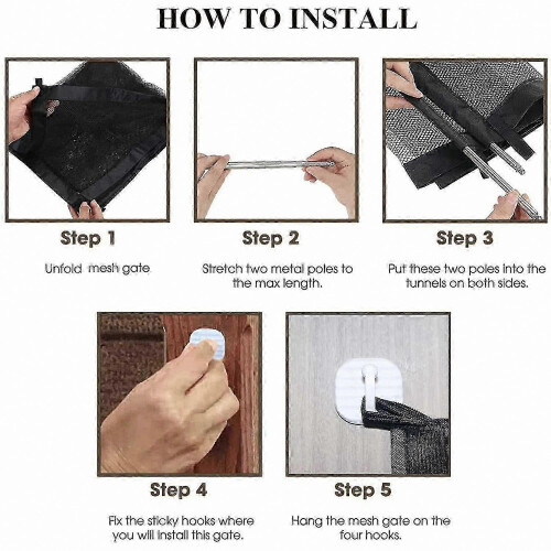 (Large, Black) Retractable Safety Gate for Stairs & Pets - Adjustable Wide Barrier Net 2