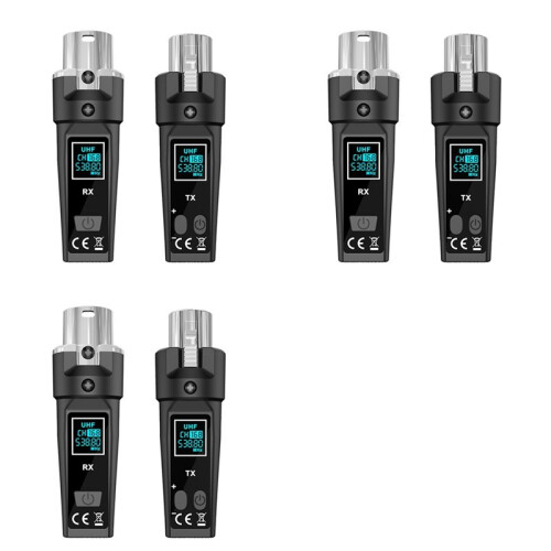 3X UHF Wireless Microphone Converter Adapter XLR Transmitter and Receiver for Dynamic Microphone Guitar Audio Mixer