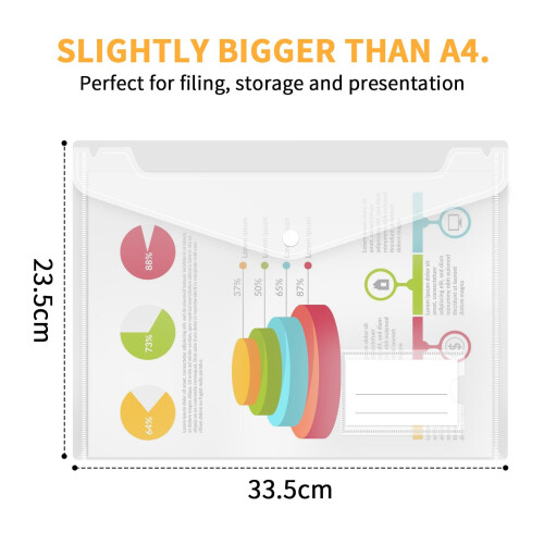 Umriox Clear Plastic Wallets-20 Pack A4 Plastic Folders Document Wallets File Envelope Popper Wallets with Label Pocket and Snap Button for School, H 1