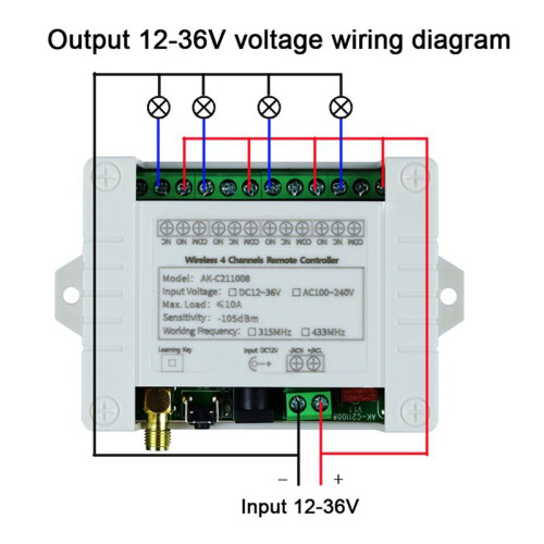12V 24V 36V 10A 433MHz 4 Channel Wireless Relay RF Remote Control  Receiver+4CH Transmitter,2 Receiver 2 Remote 1