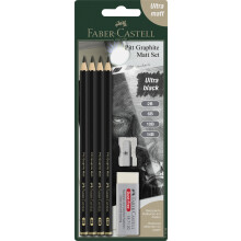 Faber-Castell Pitt Graphite Matt Pencils Set, Includes 4 Pencil 2B, 6B, 10B, 14B, Rubber Eraser, Sharpener, Ideal for Artists, Blending, Shading, Dra