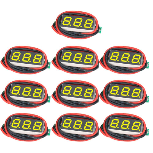 Voltímetro Digital LED Micro-Tipo de 0,28 Polegadas  0-100V Medidor Detector de Tensão para Carro Moto LED Amarelo 10 Peças