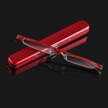 (Strength 1.50, D-red) Elegant Reading Glasses Metal Frame Ultra-thin Men Women Reading Glasses
