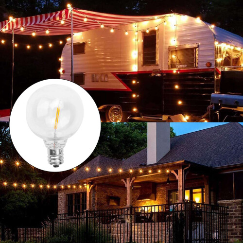 3Pcs G40 Led Replacement Light Bulbs, E12 Screw Base Shatterproof LED Globe Bulbs for Solar String Lights Warm White
