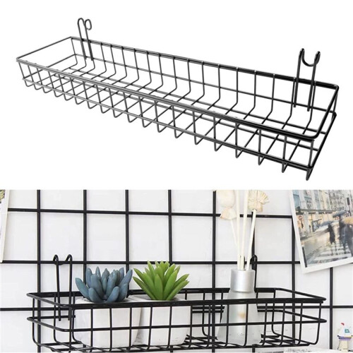 Hanging Basket for Wire Wall Grid Panel, Multi-Function Wall Storage and Display Basket, 40X10X5CM, Black Painted 2