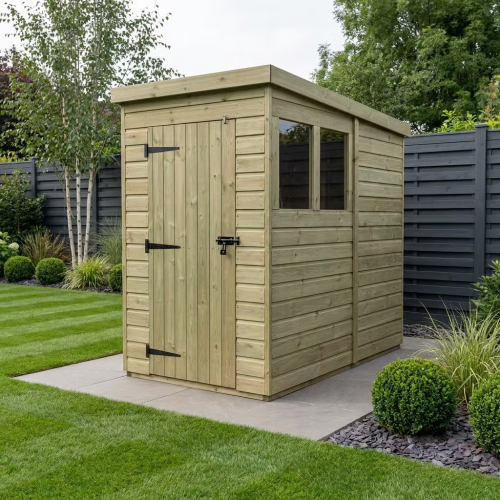 4 x 7 Pent Shed Tanalised (Single Door, With Windows)