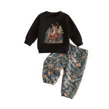 (3-4 Years, Black) Toddler Boy Fall Outfit Crew Neck Long Sleeve Pullover Sweatshirt and Pants