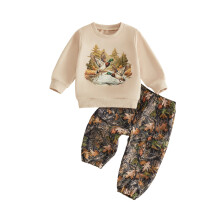 (18-24 Months, Khaki) Toddler Boy Fall Outfit Crew Neck Long Sleeve Pullover Sweatshirt and Pants