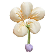 (Beige) Girls Flower Shaped Scrunchie Hairband Elastic Hair Tie For Kids Fabric Bows Ponytail Holder Childrens Accessory Pink