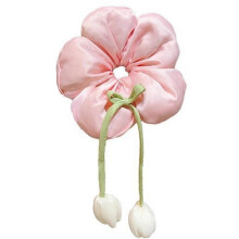 (Pink) Girls Flower Shaped Scrunchie Hairband Elastic Hair Tie For Kids Fabric Bows Ponytail Holder Childrens Accessory Pink