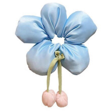 (Blue) Girls Flower Shaped Scrunchie Hairband Elastic Hair Tie For Kids Fabric Bows Ponytail Holder Childrens Accessory Pink