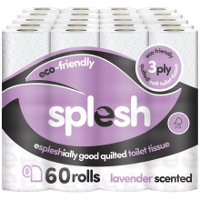 Splesh by Cusheen Toilet Roll 60 Rolls - Lavender Scent Bulk Family Pack | Soft 3 Ply Quilted Bathroom Tissue Loo Rolls | Eco-Friendly, Sustainable T