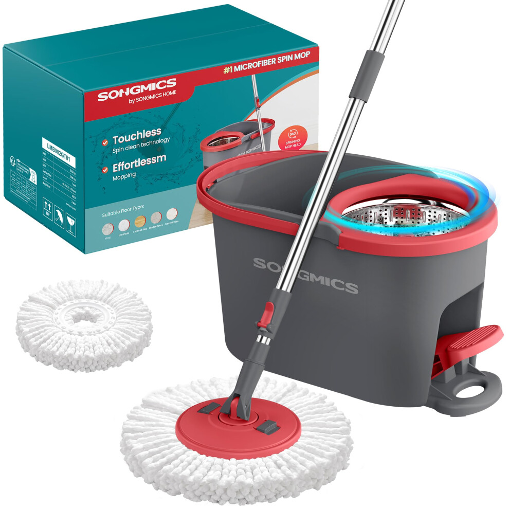 Songmics Spin Mop Bucket Set With Pedal Wringer, Floor Cleaning Mop, Adjustable